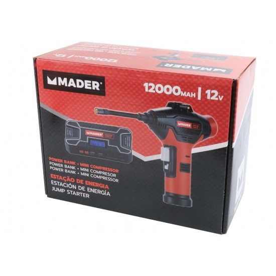 Estação de Energia, 12Ah, Power Bank + Mini Compressor refª 63547 MADER Estação de Energia, 12Ah, Power Bank + Mini Compressor refª 63547 MADER