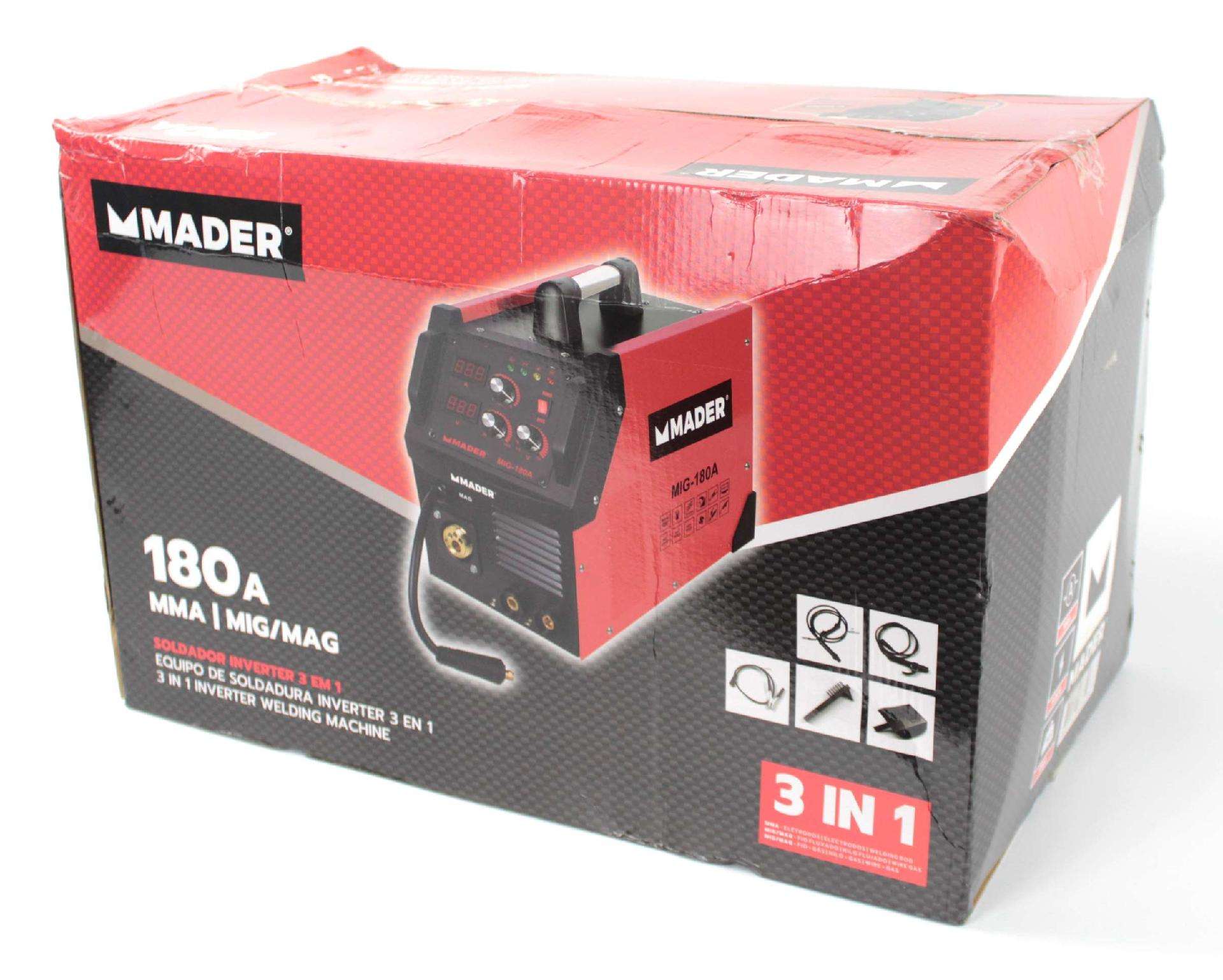 Soldador Inverter, 3 em 1, MMA/MIG-MAG, 180A refª 63528 MADER
