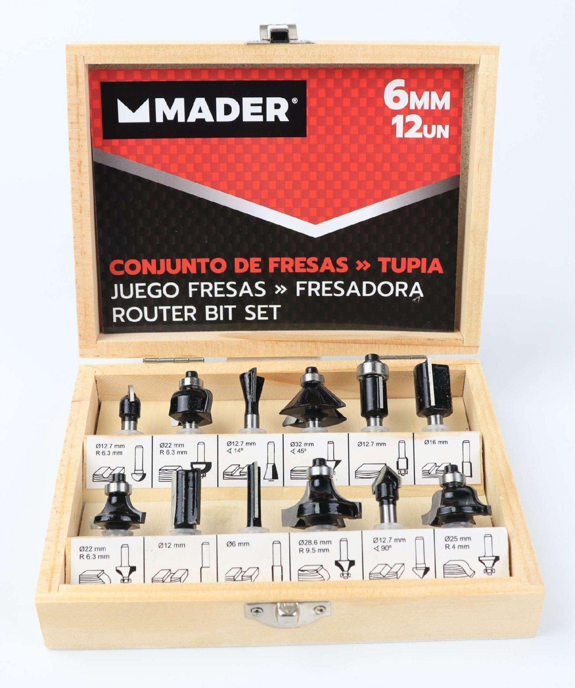 Conjunto de Fresas, Para Tupia, 12UN, 6mm refª 63441 MADER