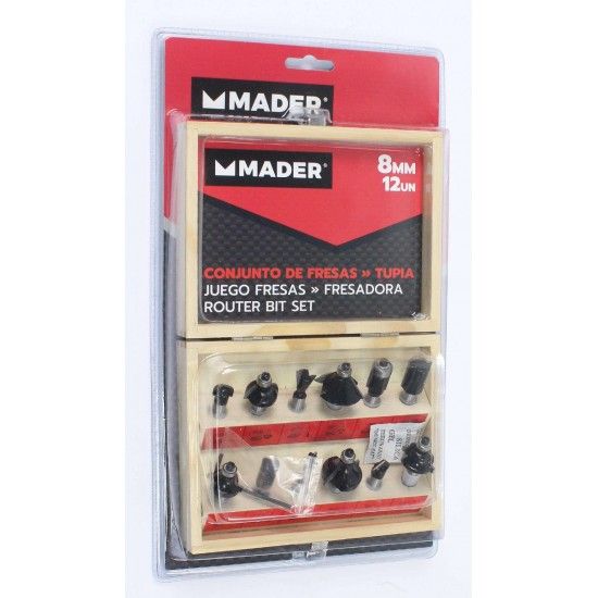 Conjunto de Fresas, Para Tupia, 12UN, 8mm refª 63440 MADER Conjunto de Fresas, Para Tupia, 12UN, 8mm refª 63440 MADER