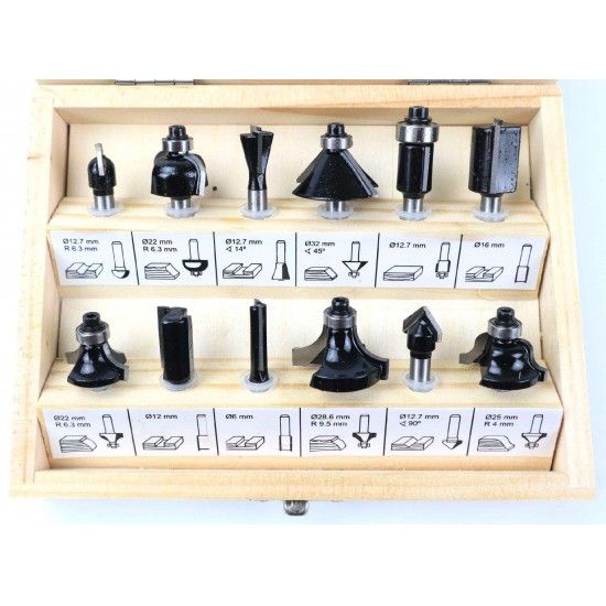 Conjunto de Fresas, Para Tupia, 12UN, 8mm refª 63440 MADER Conjunto de Fresas, Para Tupia, 12UN, 8mm refª 63440 MADER