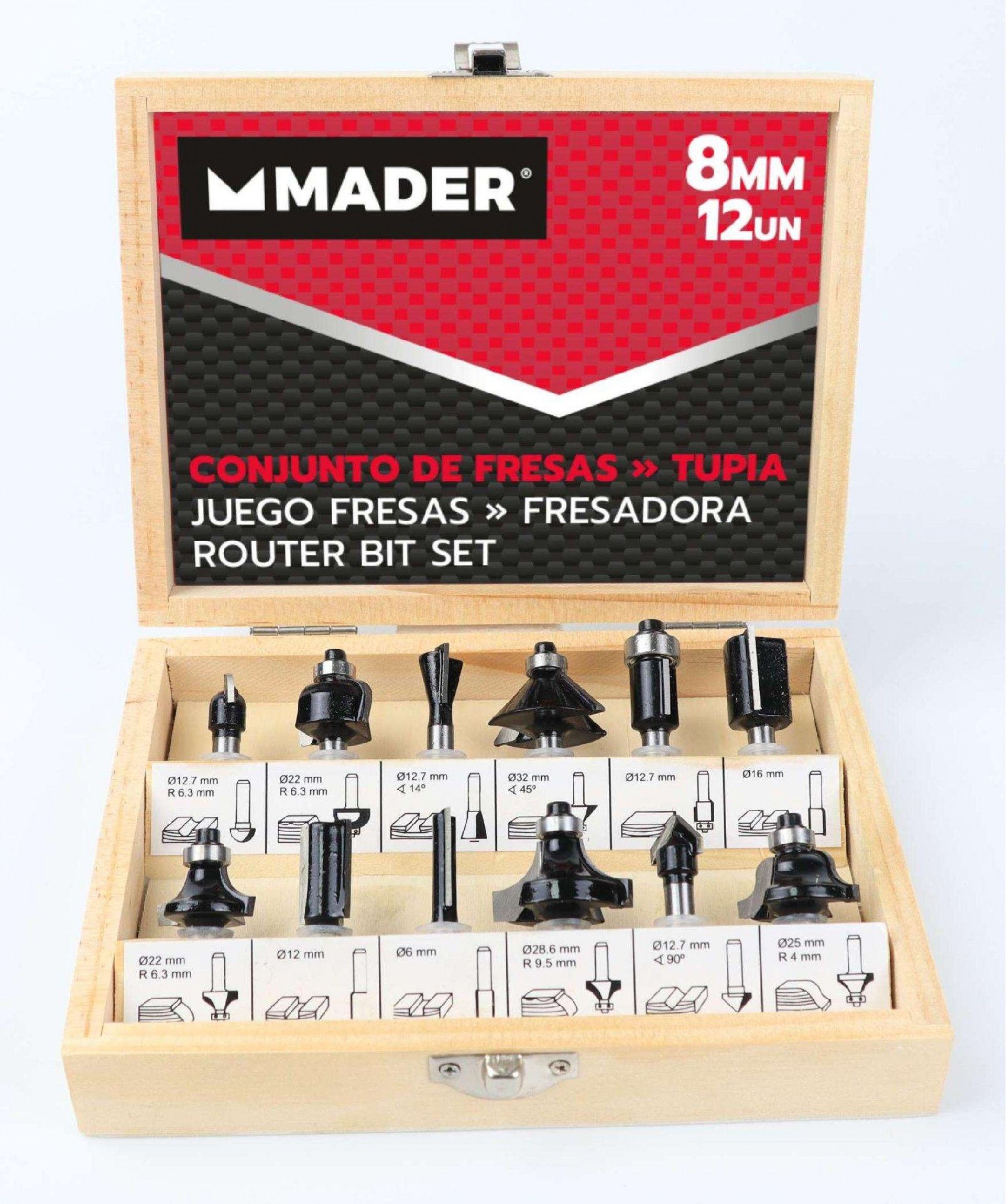 Conjunto de Fresas, Para Tupia, 12UN, 8mm refª 63440 MADER