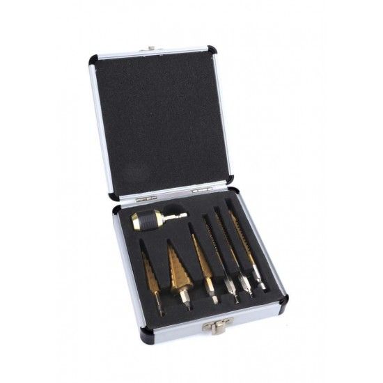 Broca Escalonada + Broca Corte Lateral, Titânio, 7un refª 63429 MADER Broca Escalonada + Broca Corte Lateral, Titânio, 7un refª 63429 MADER