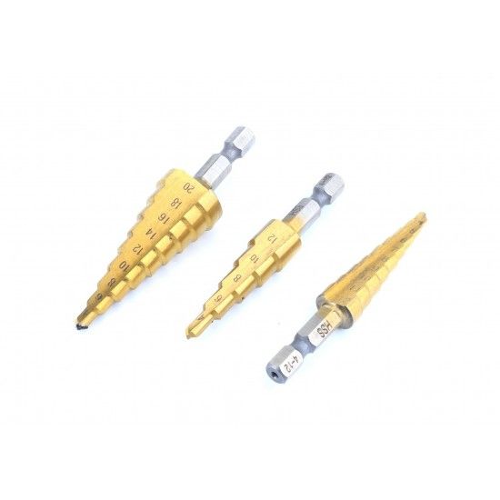 Broca Escalonada + Broca Corte Lateral, Titânio, 7un refª 63429 MADER Broca Escalonada + Broca Corte Lateral, Titânio, 7un refª 63429 MADER