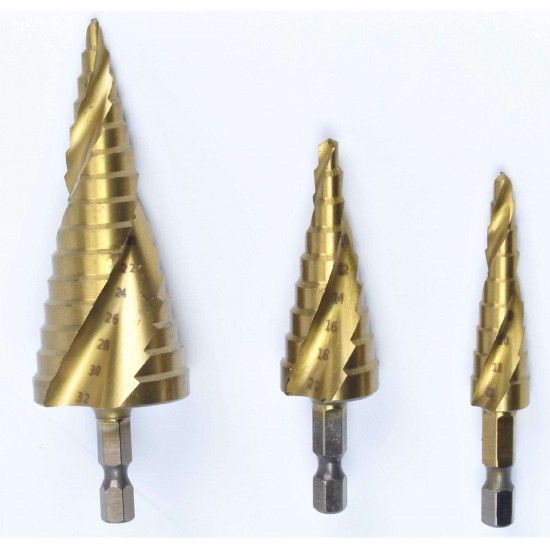 Broca Escalonada, Titânio, para Metais, 3Un refª 63424 MADER Broca Escalonada, Titânio, para Metais, 3Un refª 63424 MADER