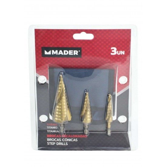 Broca Escalonada, Titânio, para Metais, 3Un refª 63424 MADER Broca Escalonada, Titânio, para Metais, 3Un refª 63424 MADER