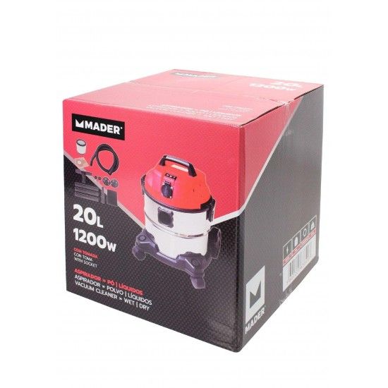 Aspirador Pó/Líquidos, Inox, 1200W, 20L refª 63349 MADER Aspirador Pó/Líquidos, Inox, 1200W, 20L refª 63349 MADER
