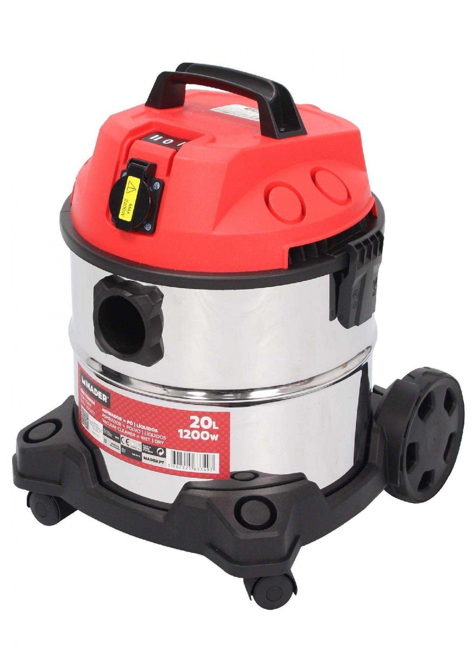 Aspirador Pó/Líquidos, Inox, 1200W, 20L refª 63349 MADER
