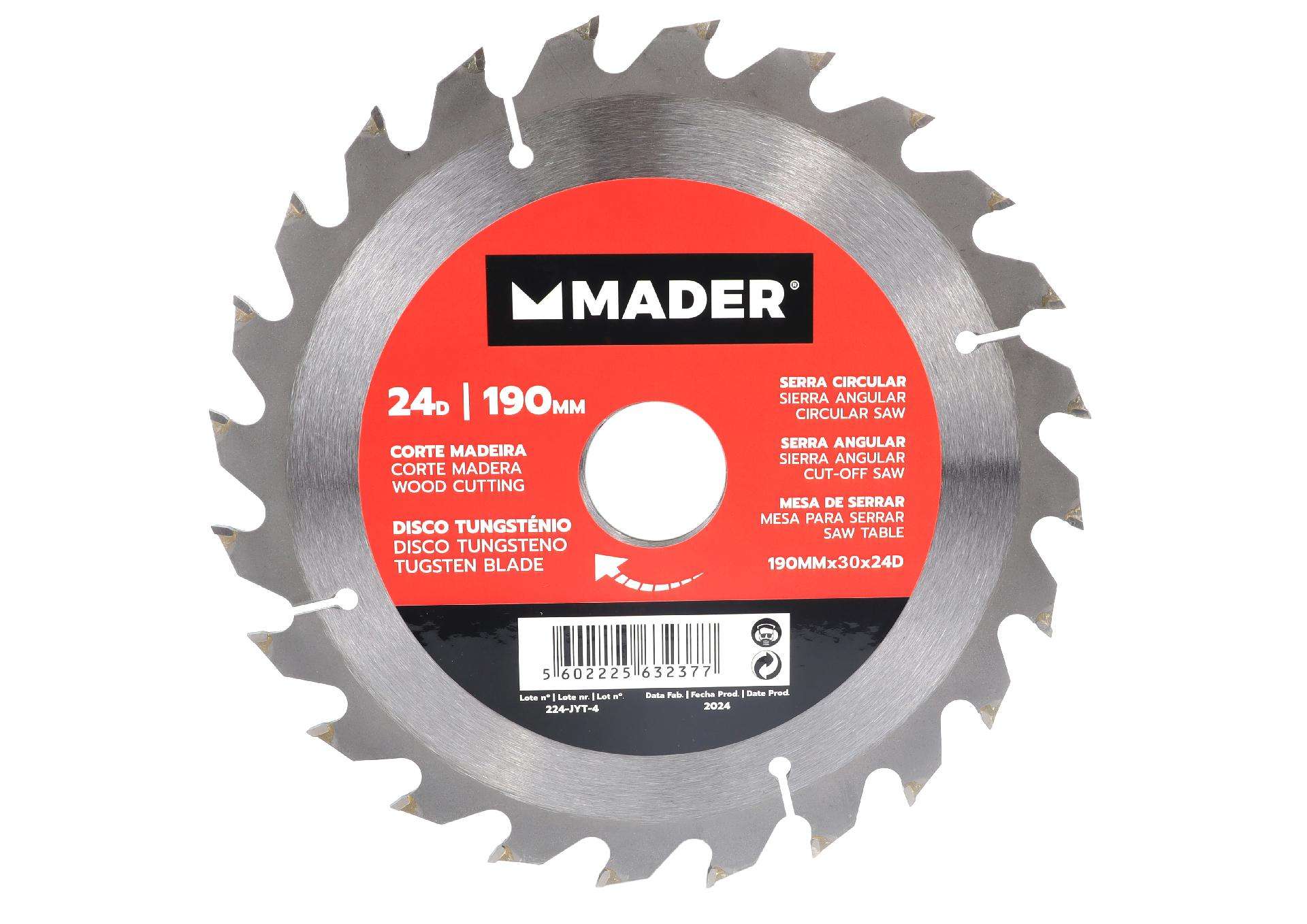Disco Tungsténio, Corte Madeira, 190mm, 24D refª 63237 MADER