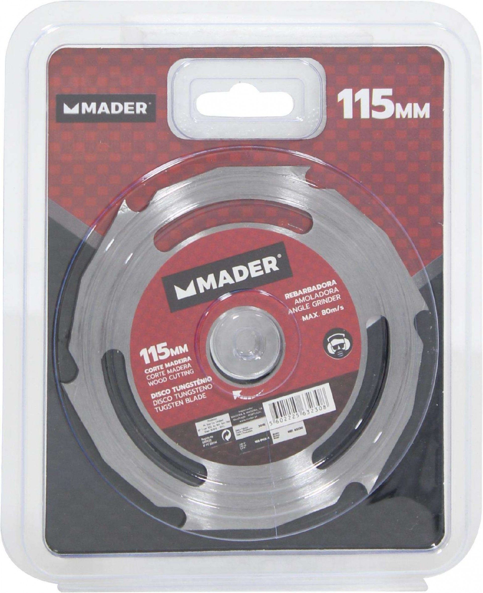 Disco Tungsténio, Corte Madeira para Rebarbadora, 115mm refª 63230 MADER