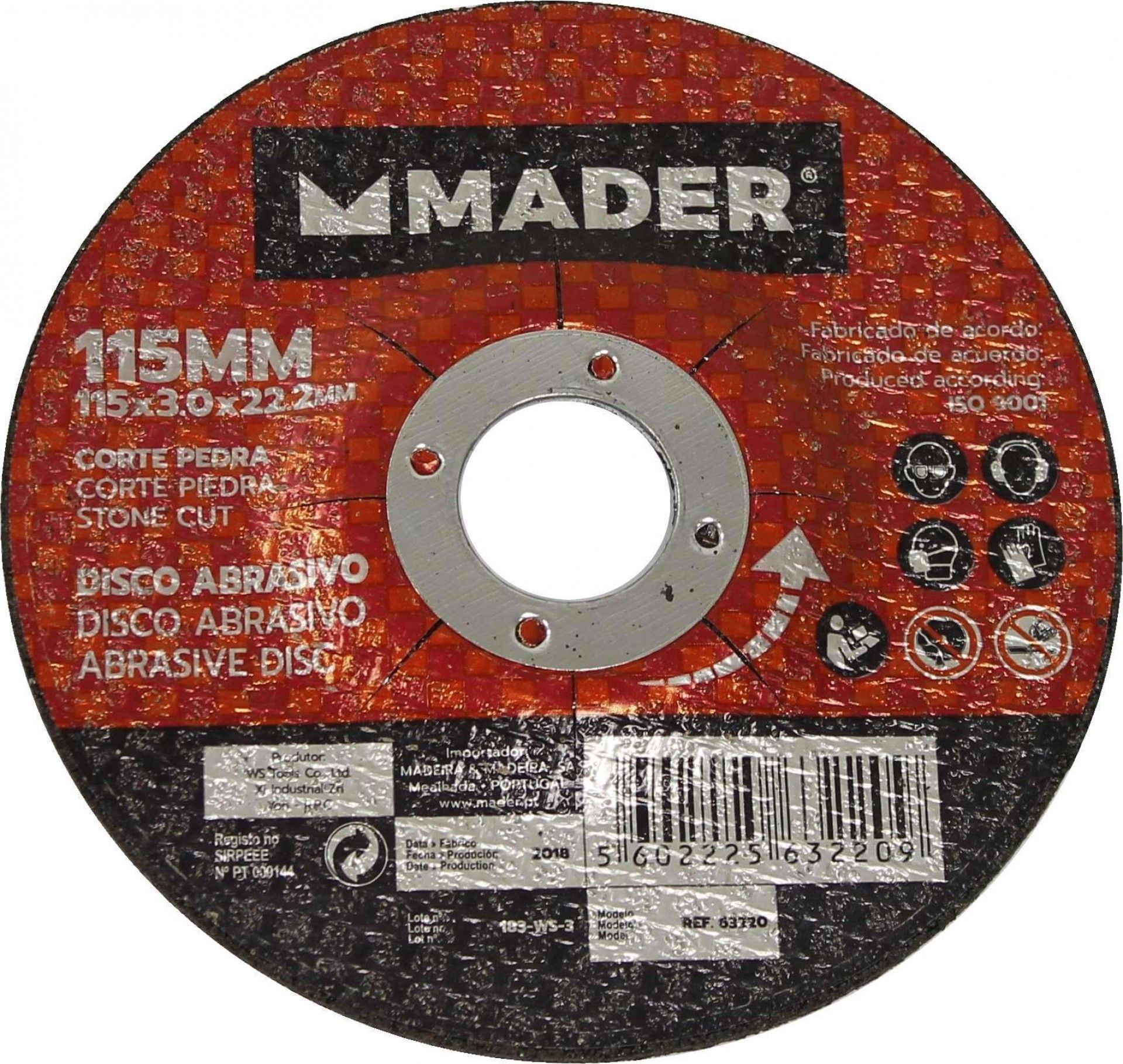 Disco Abrasivo, Corte Pedra, 3x22.2x115mm refª 63220 MADER