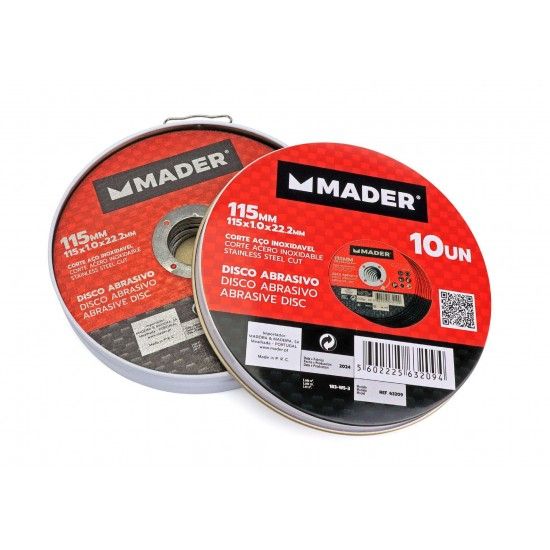 Disco Abrasivo, Corte Aço Inox, 115mm, 10un refª 63209 MADER Disco Abrasivo, Corte Aço Inox, 115mm, 10un refª 63209 MADER