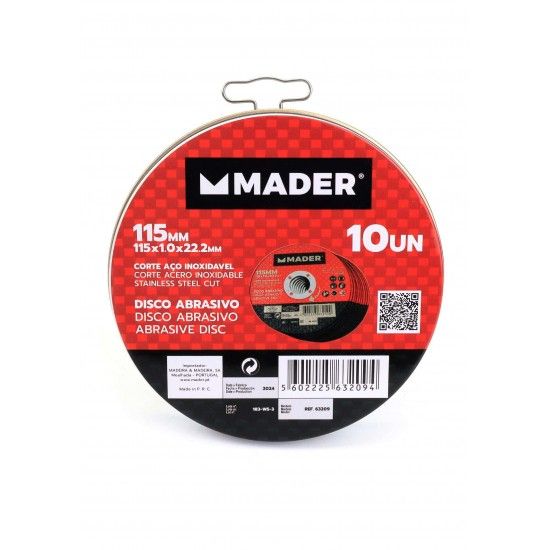 Disco Abrasivo, Corte Aço Inox, 115mm, 10un refª 63209 MADER Disco Abrasivo, Corte Aço Inox, 115mm, 10un refª 63209 MADER