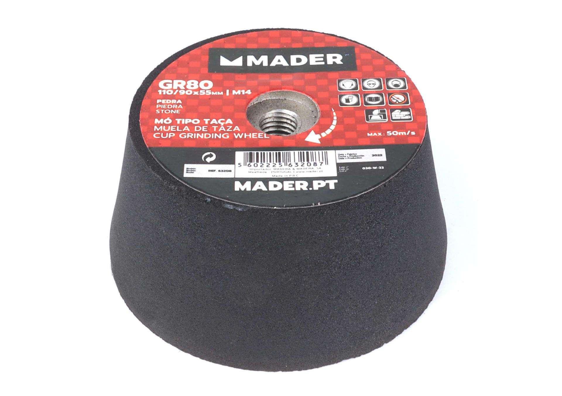 Mó Esmeril, Taça, GR80, 110 mm, para Rebarbadora refª 63208 MADER