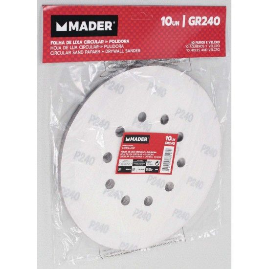 Folha de Lixa, GR240, 10Un, para 63185 e 56812 ref 63197 MADER