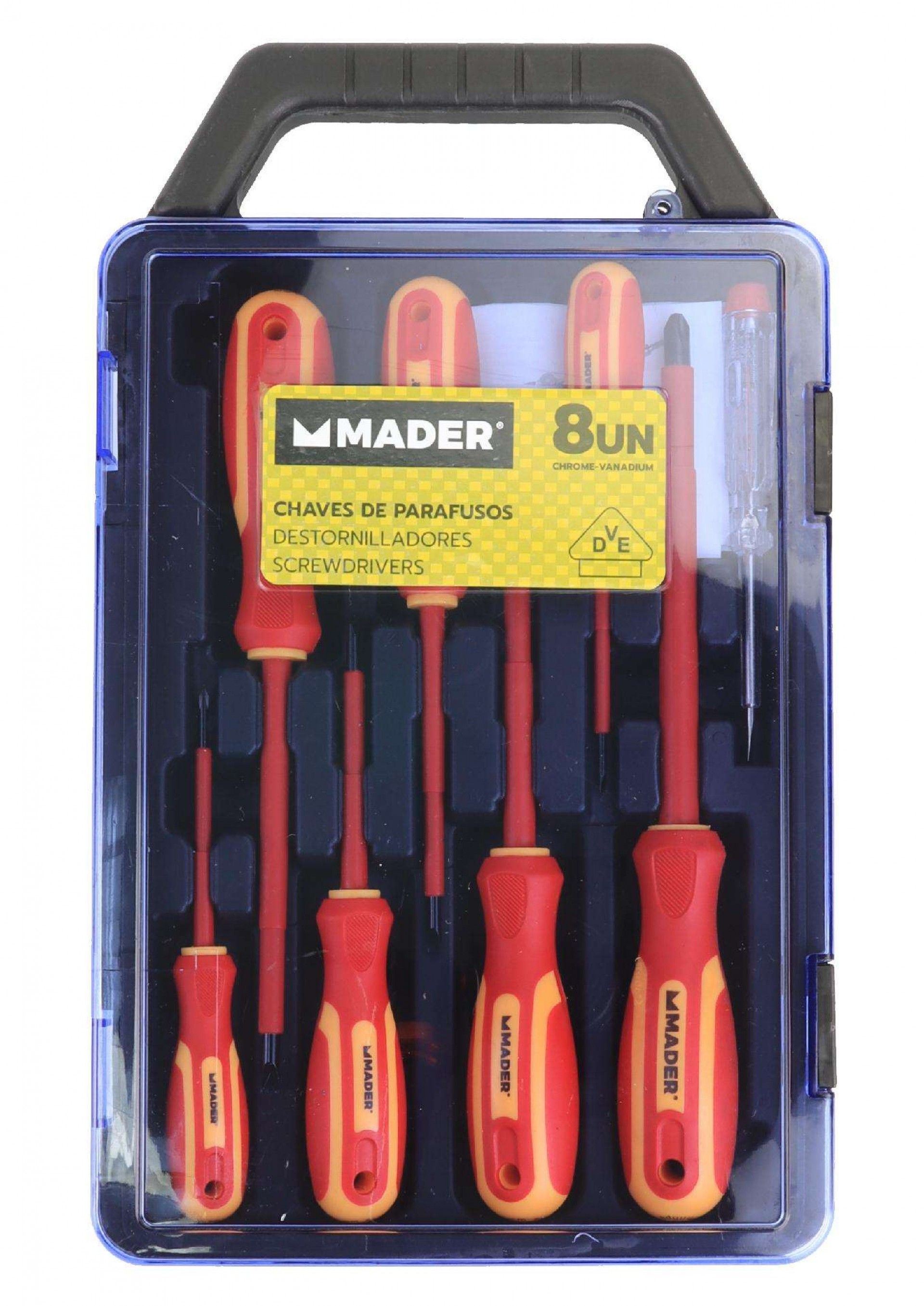 Chave de Parafusos, VDE, 8 un, Caixa Plástica ref. 61186 MADER
