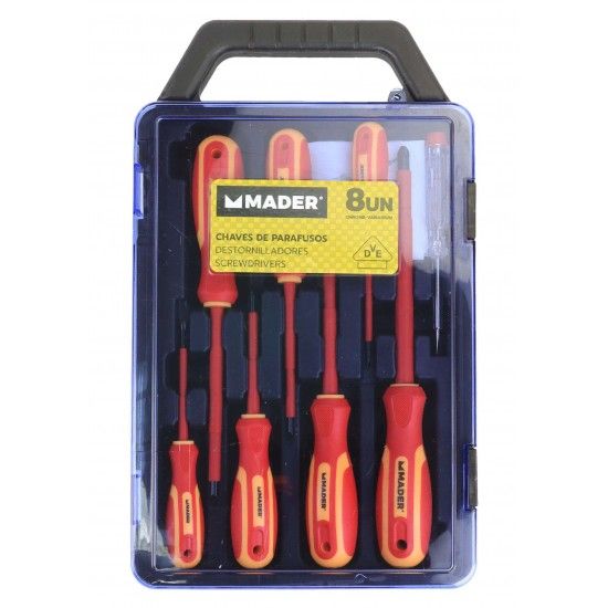 Chave de Parafusos, VDE, 8 un, Caixa Plástica ref. 61186 MADER Chave de Parafusos, VDE, 8 un, Caixa Plástica ref. 61186 MADER