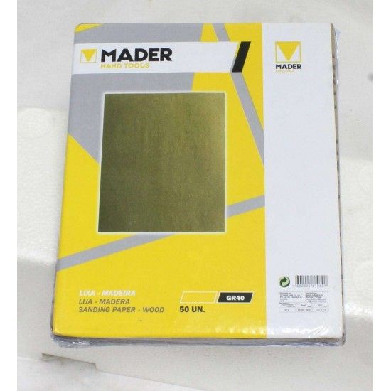 Lixa para Madeira, 230x280mm, GR40, 50Un refª 61080 MADER Lixa para Madeira, 230x280mm, GR40, 50Un refª 61080 MADER