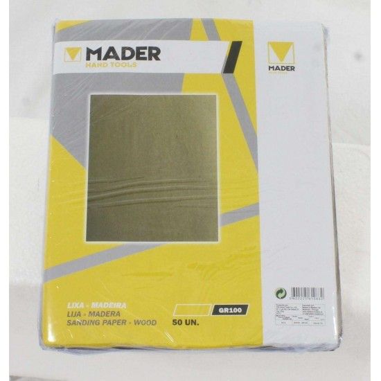 Lixa para Madeira, 230x280mm, GR100, 50Un refª 61083 MADER Lixa para Madeira, 230x280mm, GR100, 50Un refª 61083 MADER