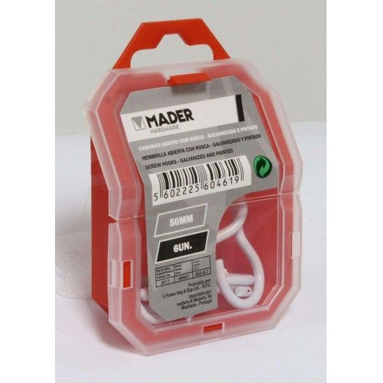 Camarão Aberto com Rosca, Galvanizado e Pintado, 50mm, 6Un refª 60461 MADER Camarão Aberto com Rosca, Galvanizado e Pintado, 50mm, 6Un refª 60461 MADER