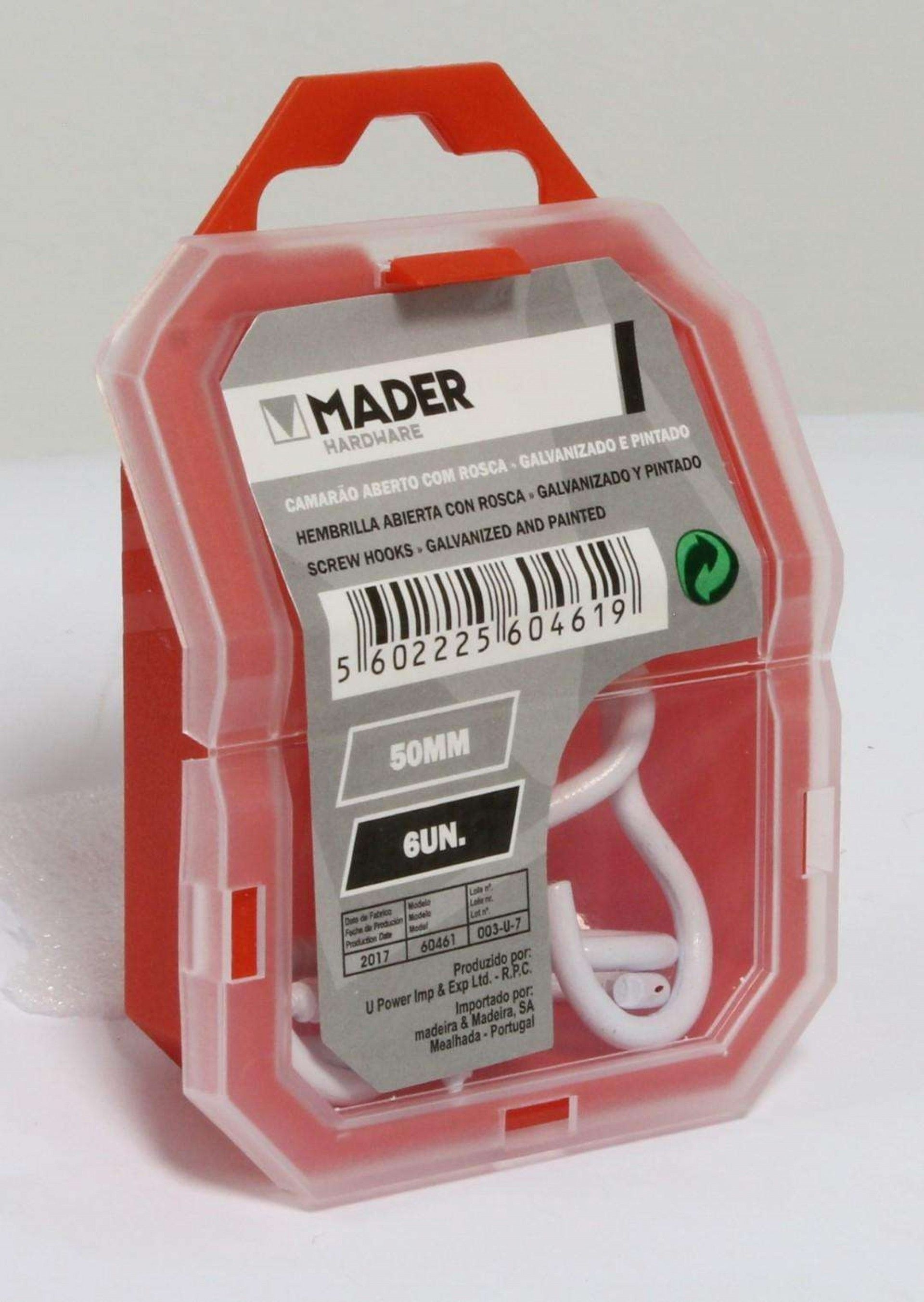 Camarão Aberto com Rosca, Galvanizado e Pintado, 50mm, 6Un refª 60461 MADER