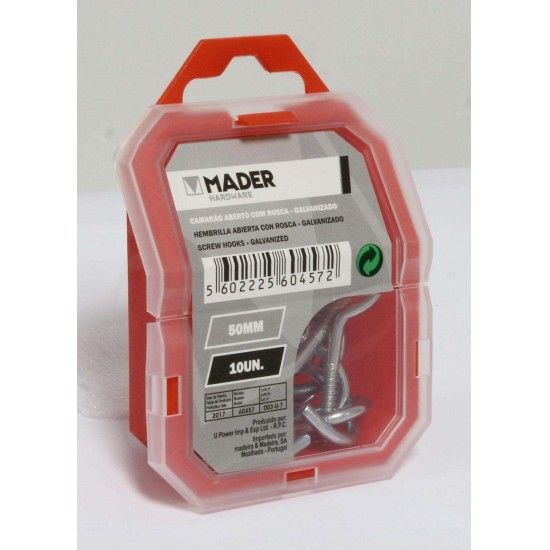 Camarão Aberto com Rosca, Galvanizado, 50mm, 10Un refª 60457 MADER Camarão Aberto com Rosca, Galvanizado, 50mm, 10Un refª 60457 MADER