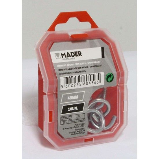 Camarão Aberto com Rosca, Galvanizado, 45mm, 10Un refª 60456 MADER Camarão Aberto com Rosca, Galvanizado, 45mm, 10Un refª 60456 MADER