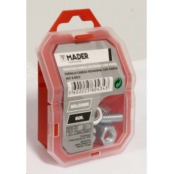 Parafuso Cabeça Sextavada com Porca - M8x30mm, 6Un refª 60434 MADER Parafuso Cabeça Sextavada com Porca - M8x30mm, 6Un refª 60434 MADER