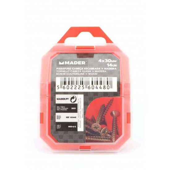 Parafuso Cabe�a Chata, Auto-Perfurante para Metal, 4x30, 14Un ref� 60448 MADER
