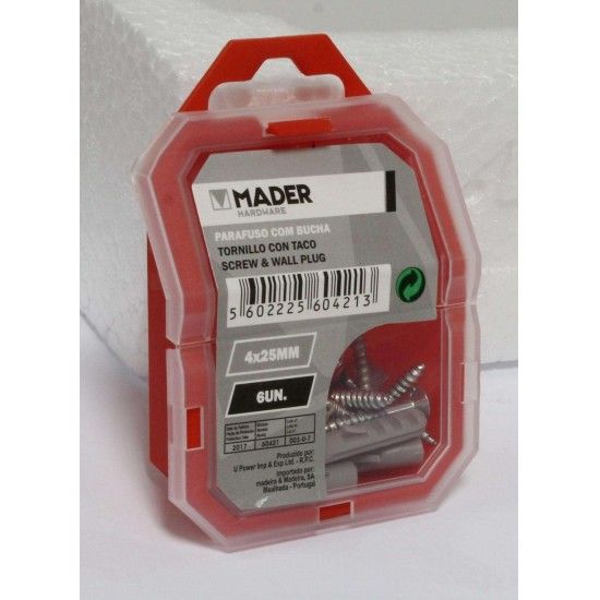 Parafuso com Bucha, 4x25mm, 6Un ref 60421 MADER