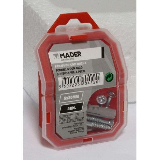 Parafuso com Bucha, 5x30mm, 4Un ref 60422 MADER