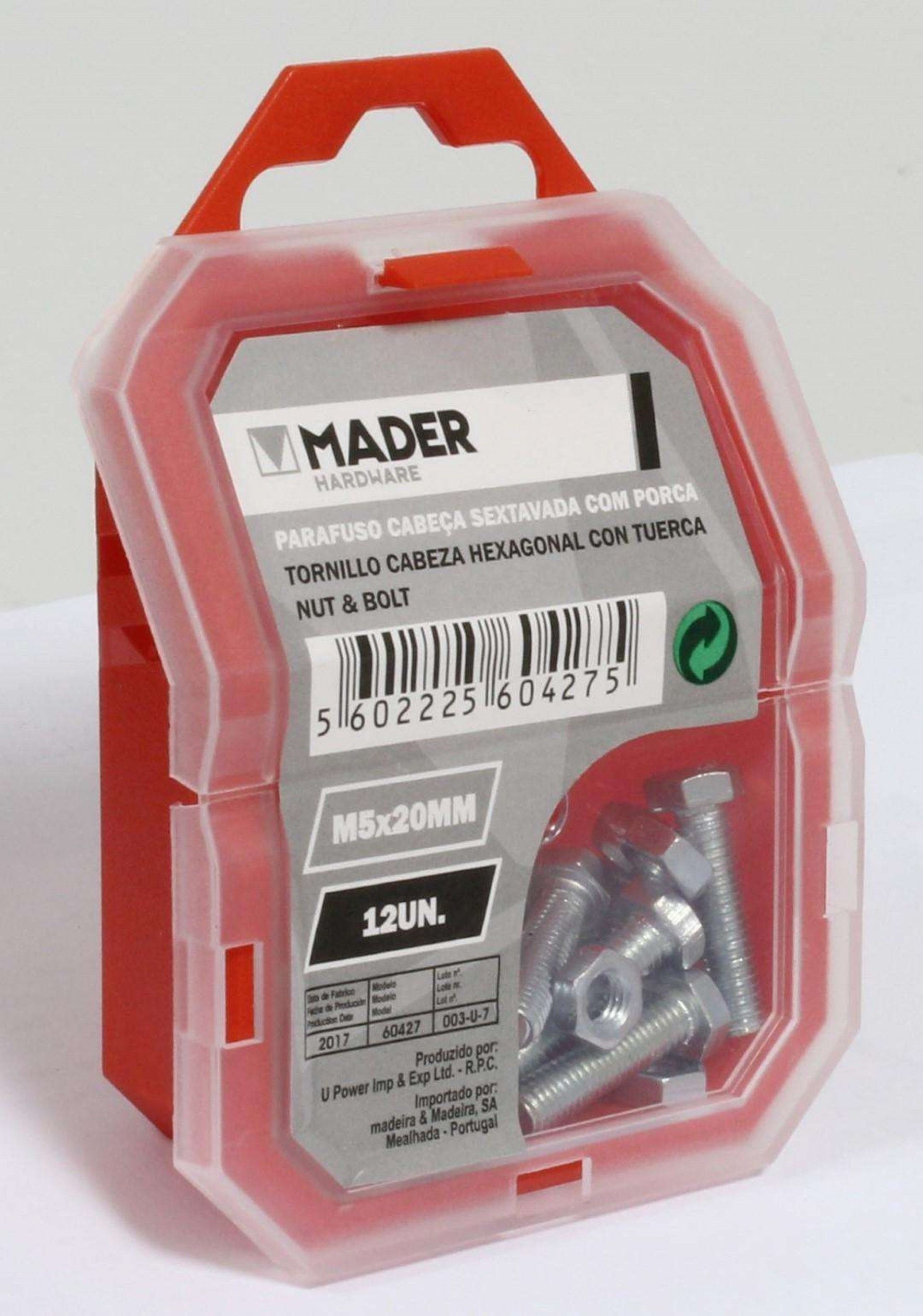 Parafuso Cabeça Sextavada com Porca - M5x20mm, 12Un refª 60427 MADER
