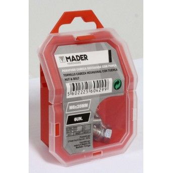 Parafuso Cabeça Sextavada com Porca - M6x20mm, 6Un refª 60429 MADER Parafuso Cabeça Sextavada com Porca - M6x20mm, 6Un refª 60429 MADER