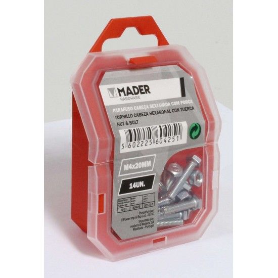 Parafuso Cabe�a Sextavada com Porca - M4x20mm, 14Un ref� 60425 MADER