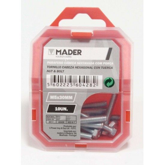 Parafuso Cabe�a Sextavada com Porca - M5x30mm, 10Un ref� 60428 MADER