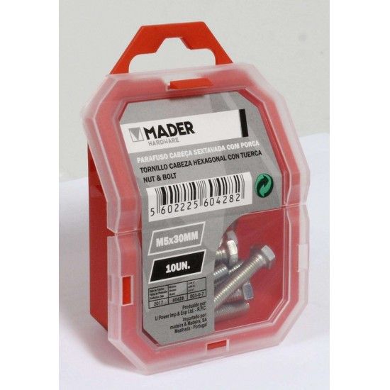 Parafuso Cabe�a Sextavada com Porca - M5x30mm, 10Un ref� 60428 MADER