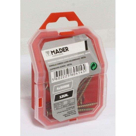 Parafuso Cabeça Chata, Auto-Perfurante para Metal, 4x50, 12Un refª 60414 MADER Parafuso Cabeça Chata, Auto-Perfurante para Metal, 4x50, 12Un refª 60414 MADER