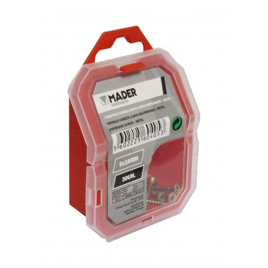 Parafuso Cabe�a Chata, Auto-Perfurante para Metal, 3x16, 30Un ref� 60405 MADER