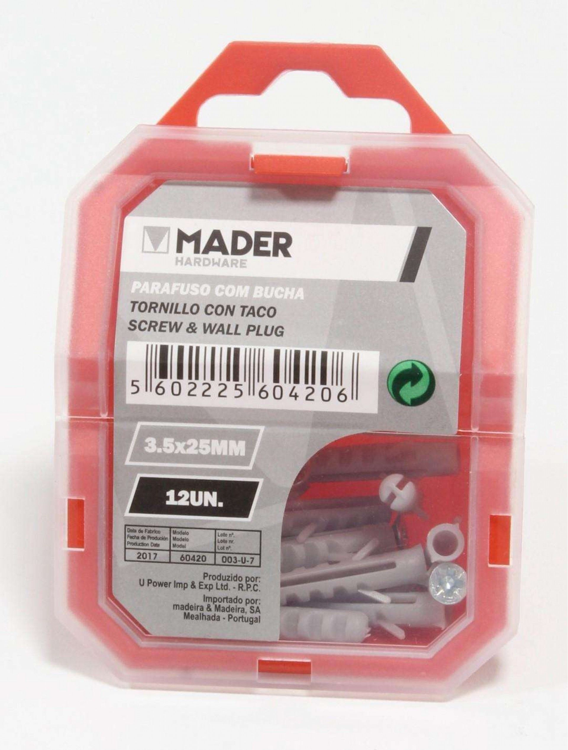 Parafuso com Bucha, 3.5x25mm, 12Un refª 60420 MADER