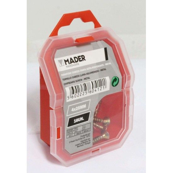 Parafuso Cabe�a Chata, Auto-Perfurante para Metal, 4x25, 16Un ref� 60412 MADER