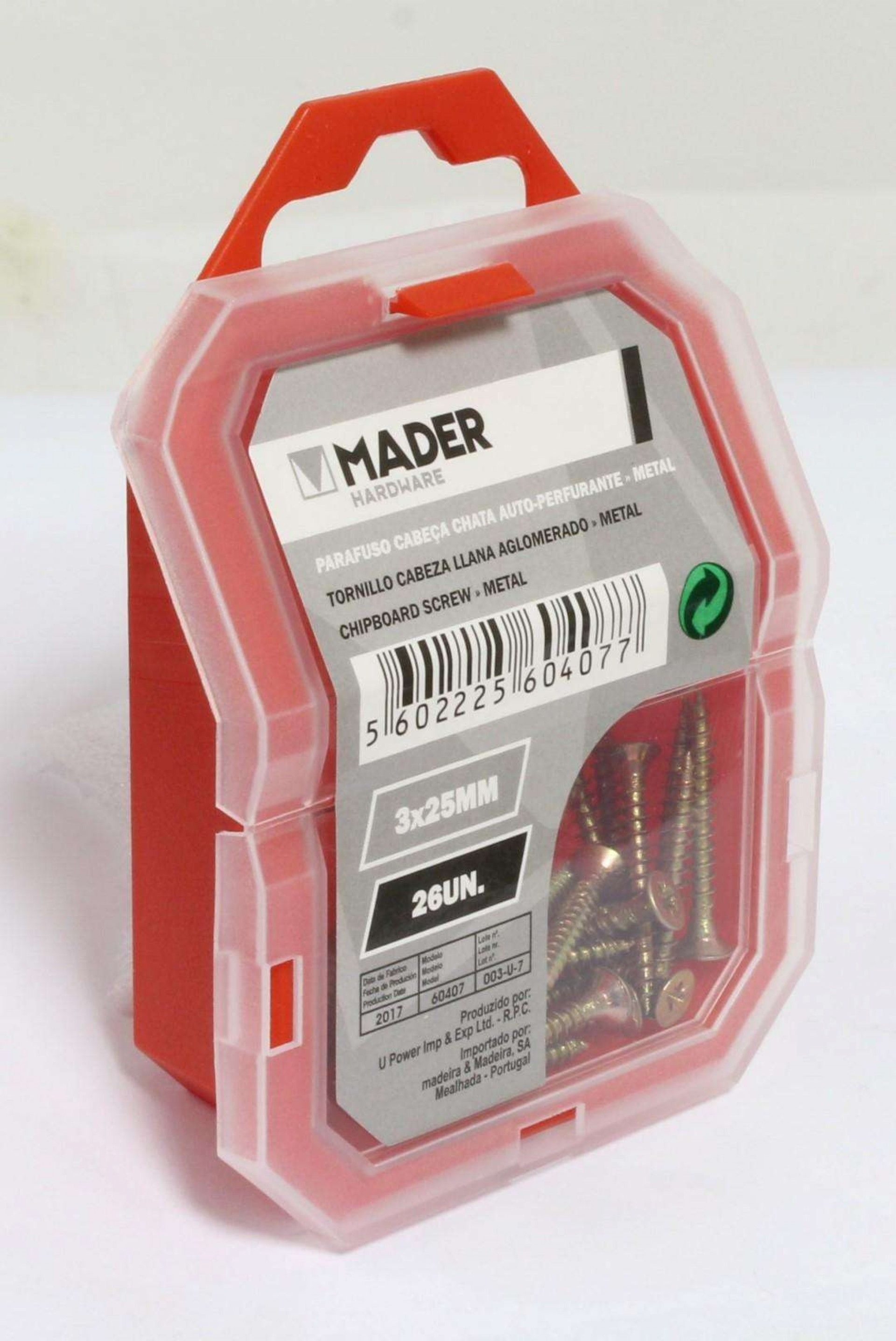 Parafuso Cabeça Chata, Auto-Perfurante para Metal, 3x25, 26Un refª 60407 MADER