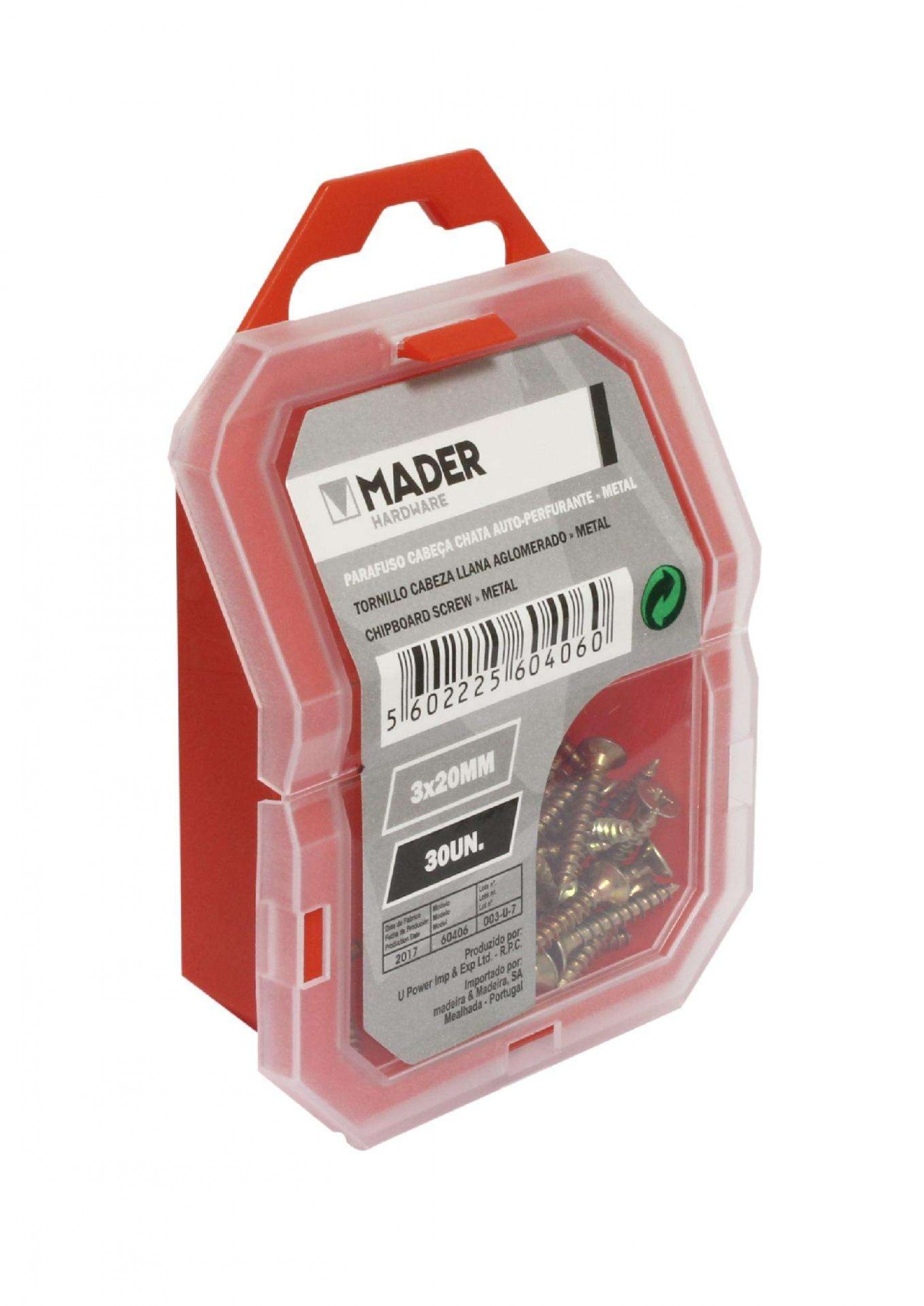 Parafuso Cabeça Chata, Auto-Perfurante para Metal, 3x20, 30Un refª 60406 MADER