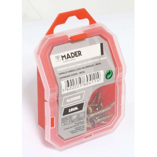 Parafuso Cabeça Chata, Auto-Perfurante para Metal, 4x20, 18Un refª 60411 MADER Parafuso Cabeça Chata, Auto-Perfurante para Metal, 4x20, 18Un refª 60411 MADER