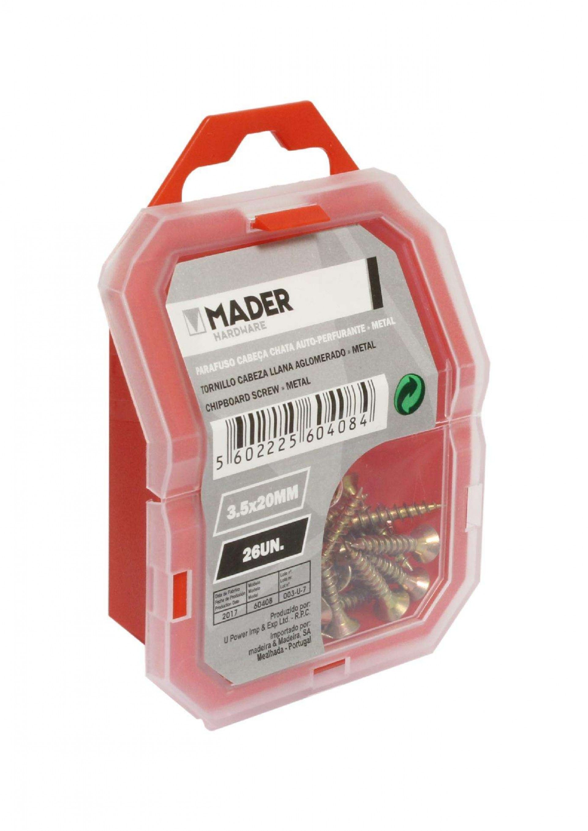 Parafuso Cabeça Chata, Auto-Perfurante para Metal, 3.5x20, 26Un refª 60408 MADER