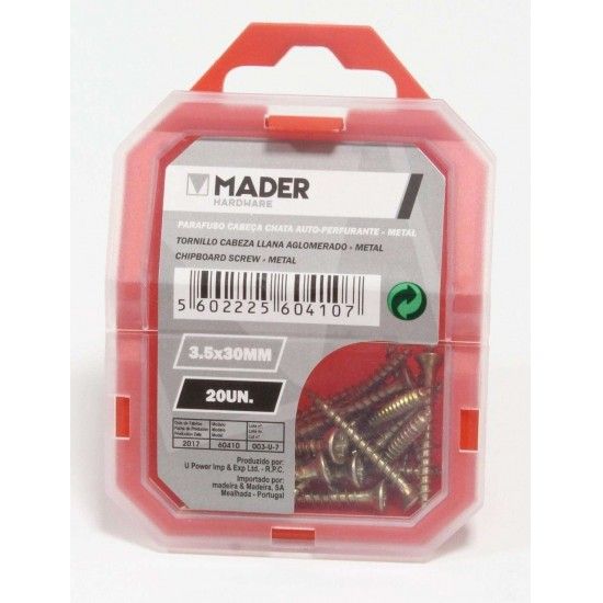 Parafuso Cabeça Chata, Auto-Perfurante para Metal, 3.5x30, 20Un refª 60410 MADER Parafuso Cabeça Chata, Auto-Perfurante para Metal, 3.5x30, 20Un refª 60410 MADER