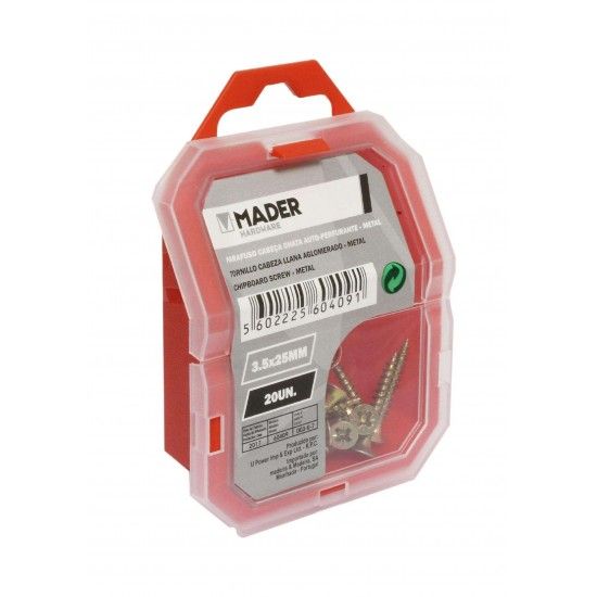 Parafuso Cabe�a Chata, Auto-Perfurante para Metal, 3.5x25, 20Un ref� 60409 MADER