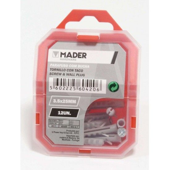 Parafuso com Bucha, 3.5x25mm, 12Un refª 60420 MADER Parafuso com Bucha, 3.5x25mm, 12Un refª 60420 MADER
