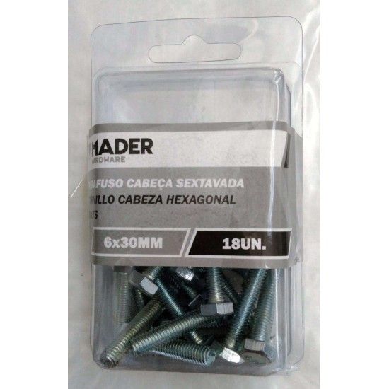 Parafuso Cabe�a Sextavada, 6x30mm, 18Un ref� 60104 MADER