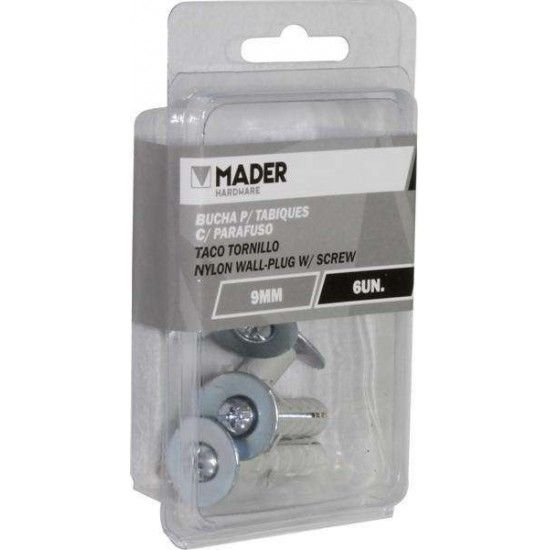 Bucha para Tabiques, Parafuso, 9mm, 6Un ref 60222 MADER