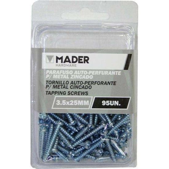 Parafuso Zincado, Auto Perfurante, 3.5x25mm, 95Un refª 60082 MADER Parafuso Zincado, Auto Perfurante, 3.5x25mm, 95Un refª 60082 MADER